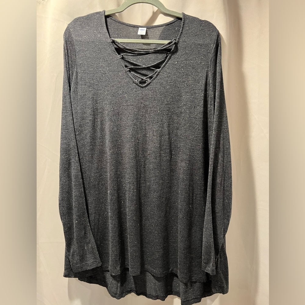 Old Navy Super Soft Long Sleeve Lace-Up Tee, NWOT - charcoal w/gold flecks - 2X